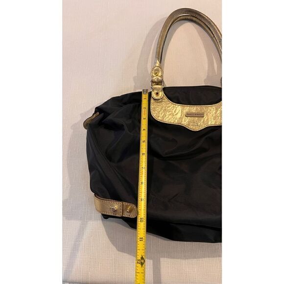 REBECCA MINKOFF NYLON BLACK LEATHER TRAVEL TOTE GOLD TRIM BOHO BAG - Picture 5 of 10